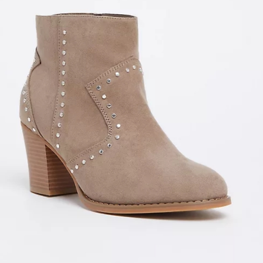 Taupe Faux Suede Studded Booties
